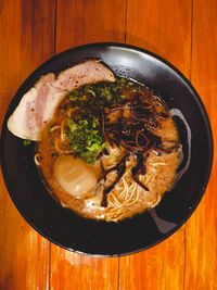 High angle view of food in plate on table