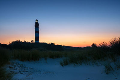 Lighthouse against sky during sunset