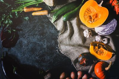 High angle view of food on table