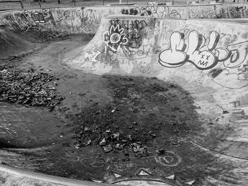 High angle view of graffiti on swimming pool