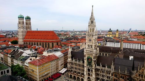 High angle view of buildings in city