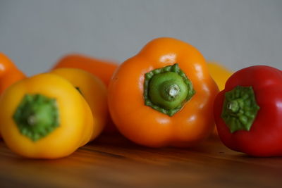 Close-up of bell peppers on table