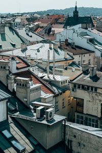 High angle view of buildings in city