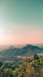 High angle view of landscape against sky during sunset