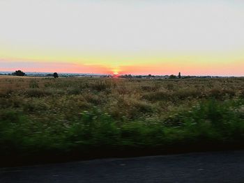 Scenic view of field against sky during sunset