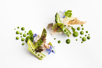 High angle view of vegetables against white background