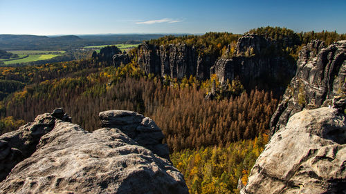 Rock formations on landscape against sky