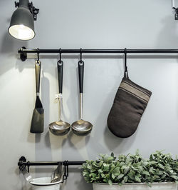 Utensils hanging in kitchen