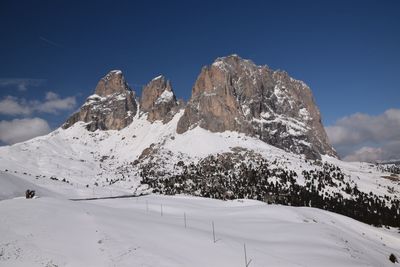 Scenic view of snow covered mountains against sky