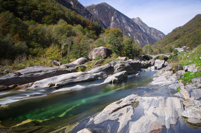 Ponte dei salti and verzasca river seen from south.