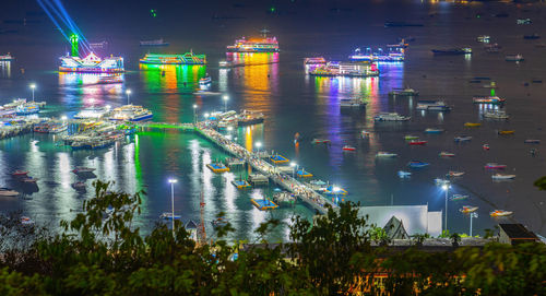 Pattaya port with ferry of thailand on night time