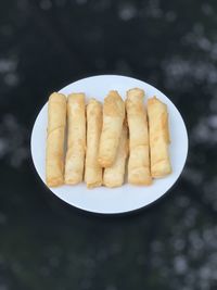 High angle view of bread in plate on table