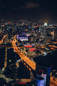 High angle shot of illuminated cityscape