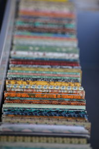 High angle view of fabrics for sale in store