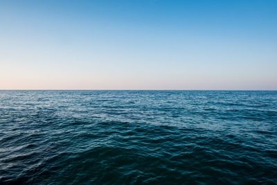 Scenic view of sea against clear blue sky