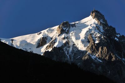 Scenic view of snowcapped mountains against clear sky