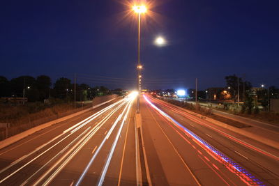 Light trails on road at night