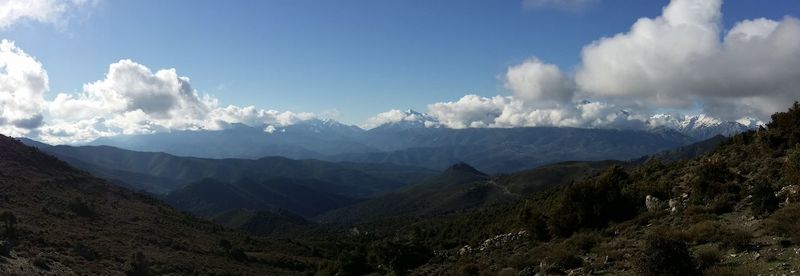 Panoramic view of mountains against sky