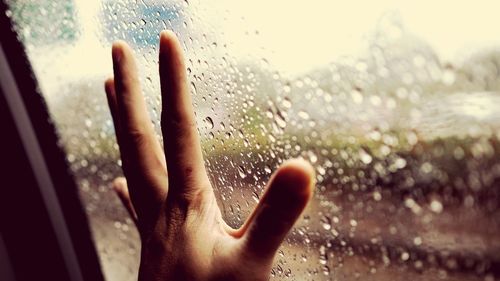 Close-up of raindrops on window