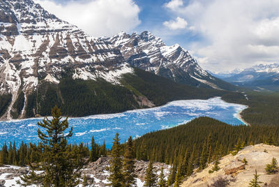 Scenic view of snowcapped mountains against sky