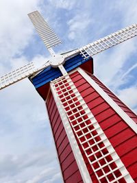 Low angle view of traditional windmill against sky