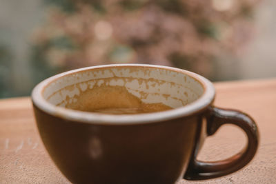 Close-up of coffee cup on table