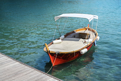 High angle view of boat moored in sea