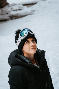 Portrait of senior woman in snow