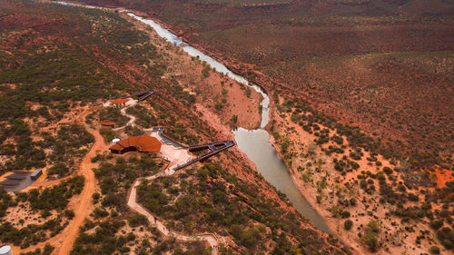 Aerial photo of newly opened skywalk attraction in kalbarri national park in western australia.