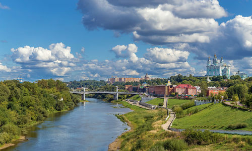 View of smolensk with dormition cathedral from dnieper river, russia
