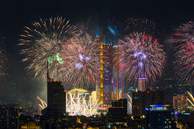 Newyear firework display at night  in the city.