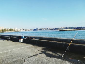 Scenic view of sea against clear blue sky