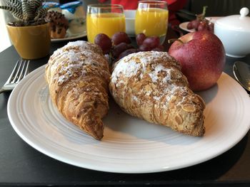 Close-up of breakfast served on table