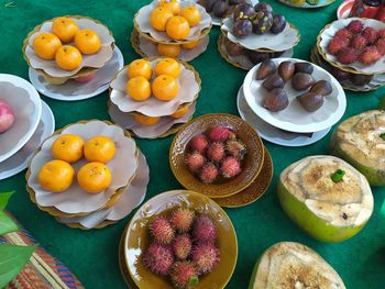 High angle view of fruits on table