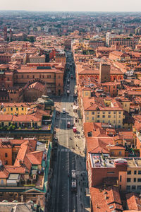 High angle view of buildings in city