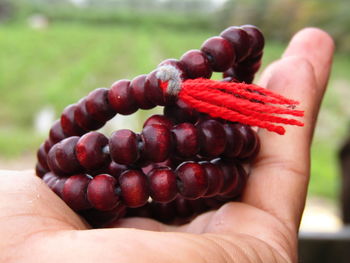 Close-up of hand holding mala