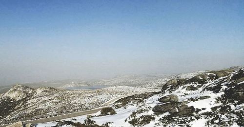 Scenic view of snow covered mountains