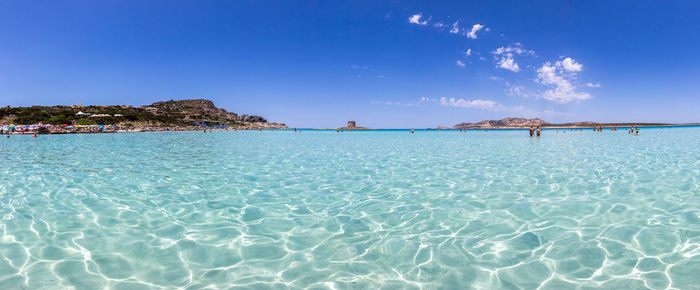 Scenic view of sea against blue sky