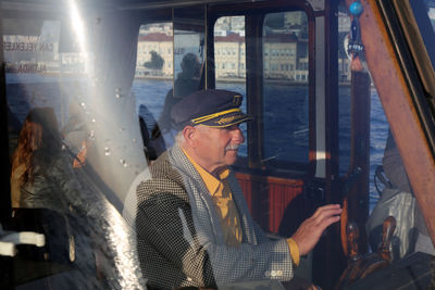 Boat captain operating ferry