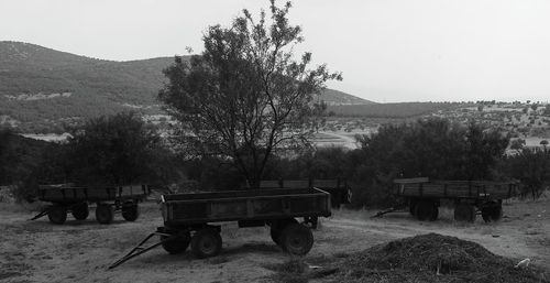 View of agricultural field against clear sky