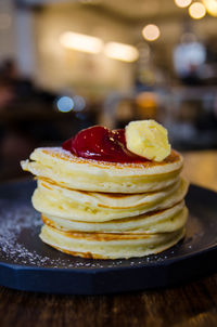 Close-up of cake in plate on table