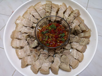 High angle view of food in plate