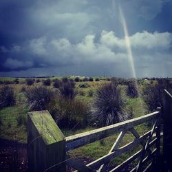 Scenic view of field against cloudy sky