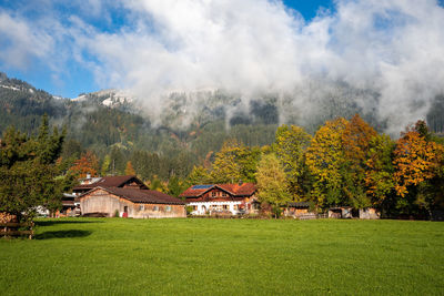 Panoramic shot of trees and buildings against sky