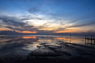 Scenic view of sea against sky at sunset