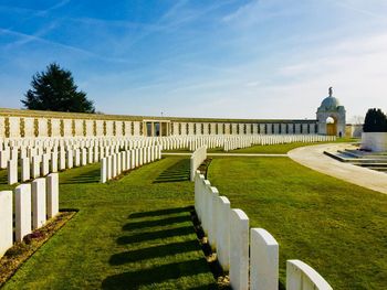 Low angle view of building against sky. tyne cot cemetery, belgium. 