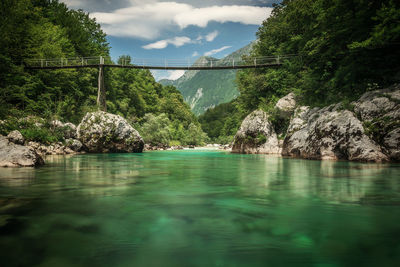 Scenic view of bridge over river against sky