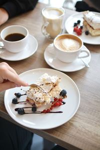 High angle view of breakfast on table