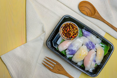 High angle view of food on table