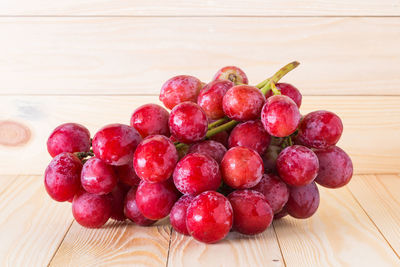 High angle view of strawberries on table